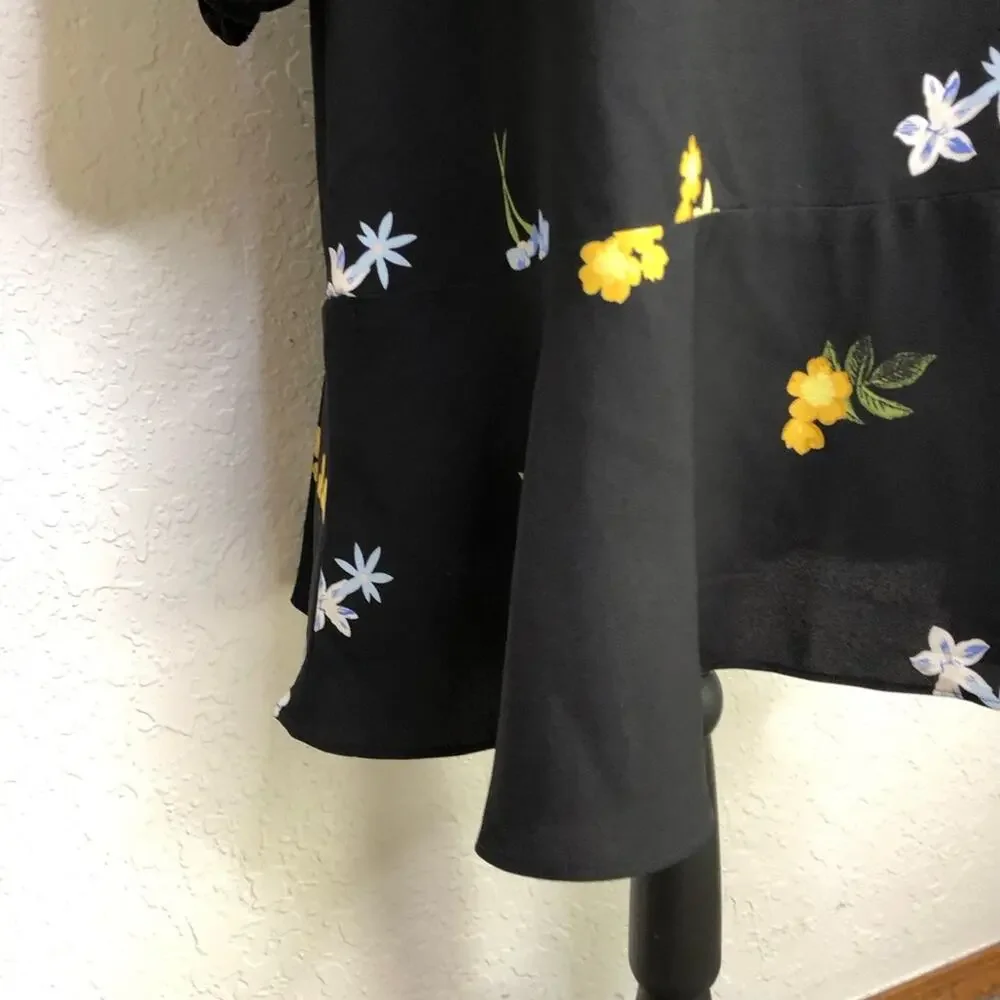 Ann Taylor Factory black yellow white floral long sleeve dress size Medium